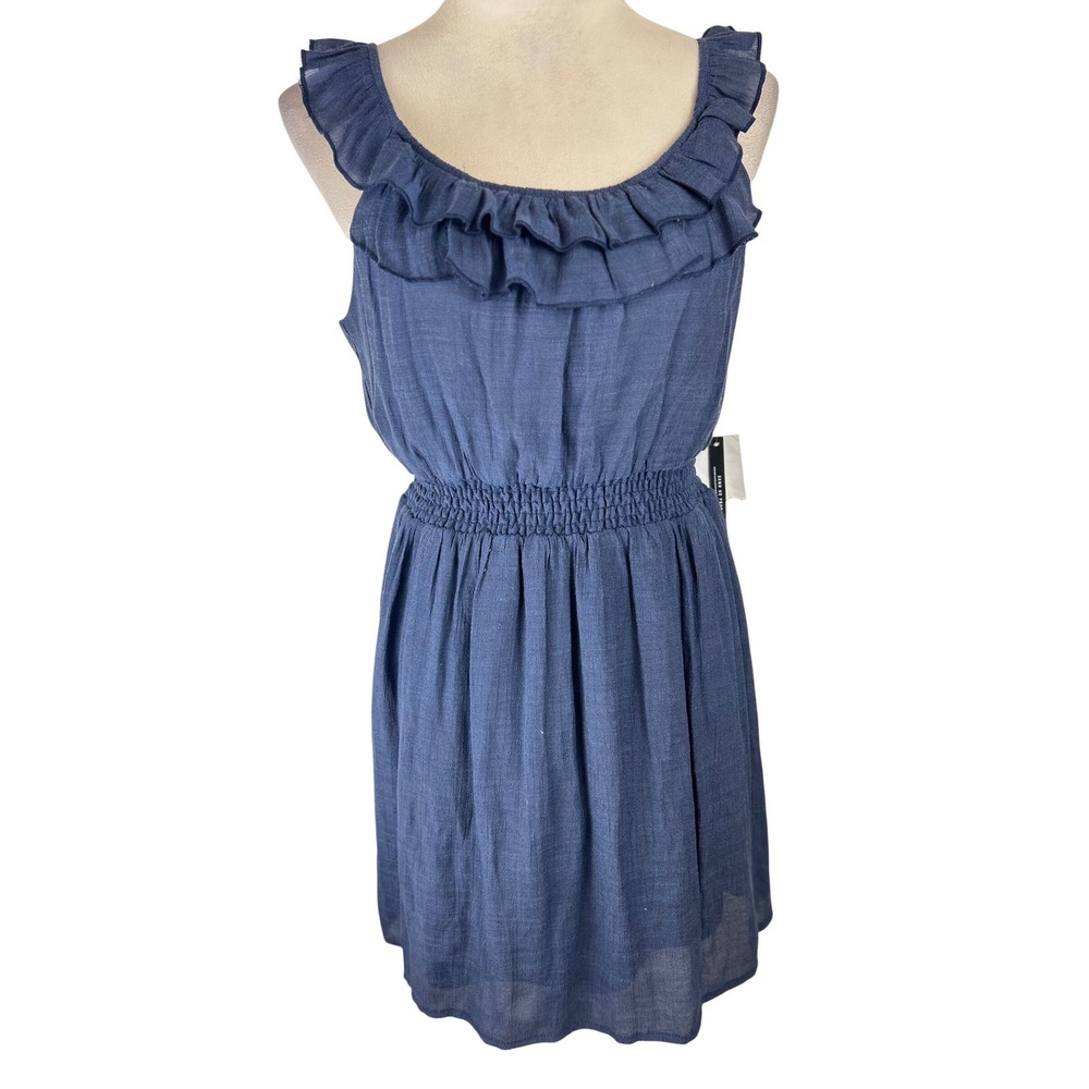As U Wish Womens Blue Ruffle Neck Smocked Waist Mini Dress Size M NEW